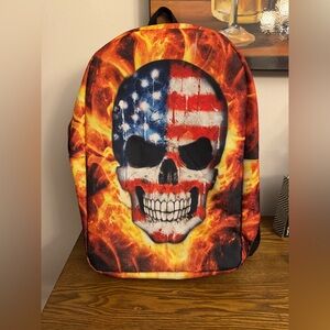 Unique Flaming Skull Backpack NWOT